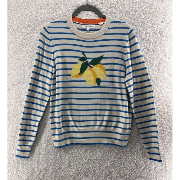 Chinti & Parker Women's S Blue Striped Lemon Sweater Whimsical Iconic Designer - Picture 1 of 8